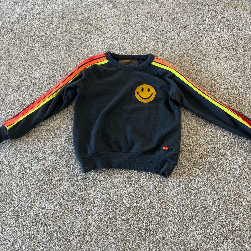 Aviator Nation 5 stripe Smiley 2 Crew Sweatshirt size XS Charcoal (navy)